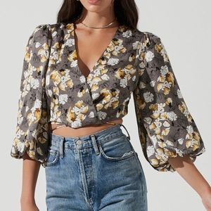 NWT ASTR Yellow Floral Cutout Wrap Top